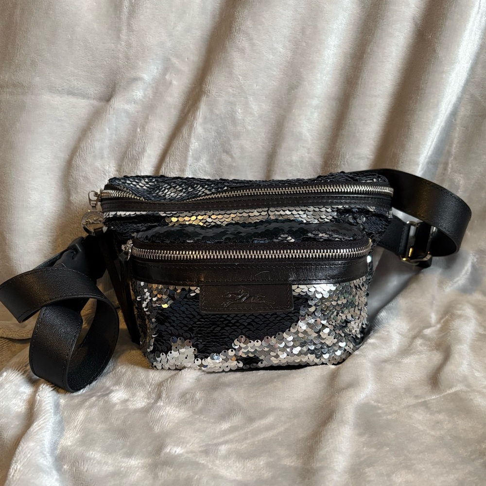 3. LIMITED EDITION - Longchamp Navy & Silver Sequin Belt Bag